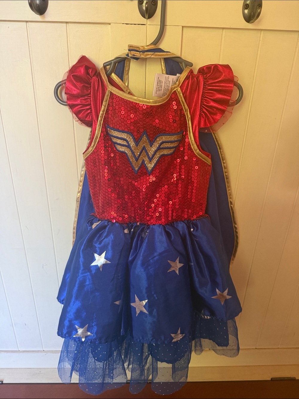 Wonder Woman Red and Blue Sequin Superhero Dress with Cape